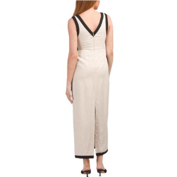 WHITE CLOSET Linen Blend Sleeveless Maxi Dress With Contrast Trim - Picture 2 of 3